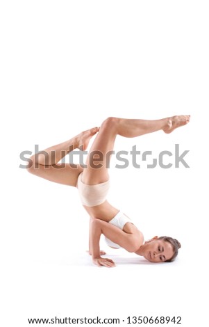 Yoga woman in balance full length  isolated on white. Fit girl.