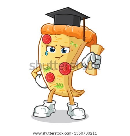 pizza graduation mascot vector cartoon illustration