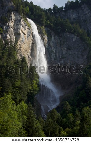 waterfall in Switzerland. cold water at sunset. It was beautiful