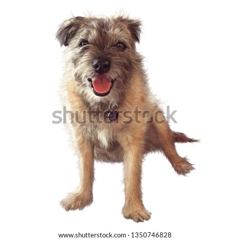 Front view of a Crossbreed dog sitting, isolated on white background. Drawing by hand in realistic style. Design template. Good for print T-shirt. Animal Art collection: Dogs.