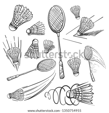 Hand drawn Sketch Badminton Icon set