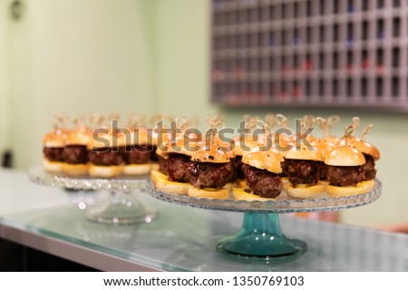 Mini burgers canapes snacks for furshet on the plate