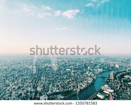 City buildings overlook panorama sky clouds