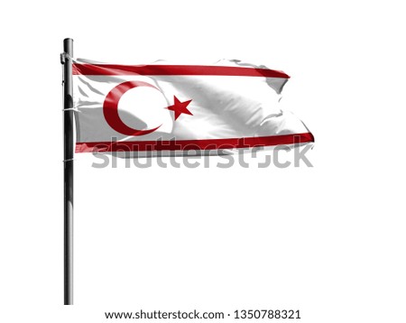 National flag of Turkish Republic of Northern Cyprus on a flagpole isolated on white background