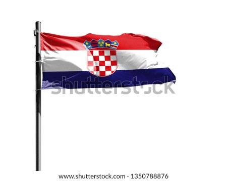 National flag of Croatia on a flagpole isolated on white background