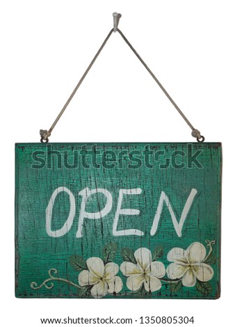 wood Open Sign isolated on white background with clipping path