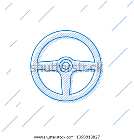 Blue Steering wheel line icon isolated on white background. Car wheel icon. Vector Illustration