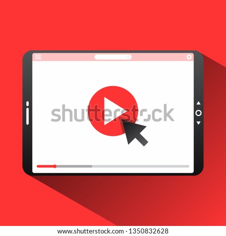 Click play the video here vector thumbnail for opening video background. Video conference and webinar icon, internet and video services. Vector illustration EPS.8 EPS.10