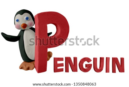 Animals alphabet ABC handmade with plasticine. “P” letter with penguin. Isolated on white background – Image