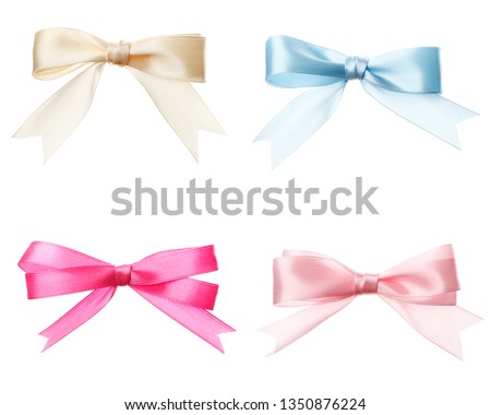 set of bows pink, white, blue isolated on white background