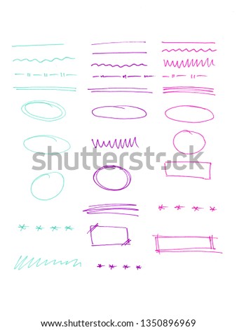 Pen liner stoke. Set of hand drawn Pastel color underscore Royalty-Free Stock Photo #1350896969