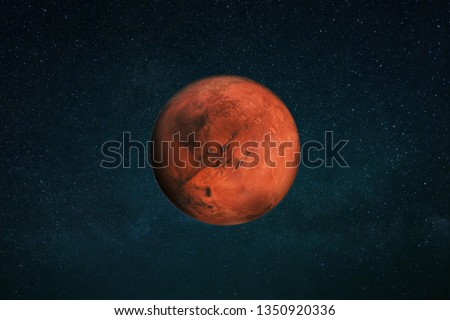 Planet Mars in the starry sky. Red planet in space