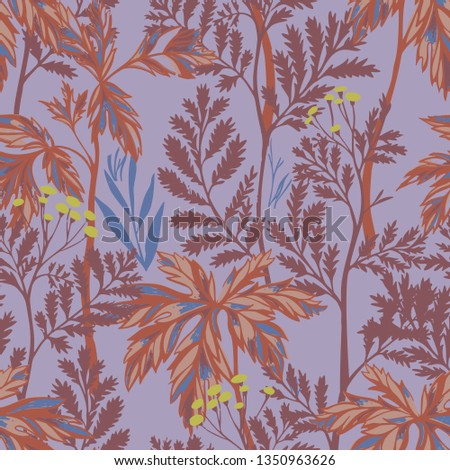 Vector botanical seamless pattern. Floral pencil drawing made of meadow flowers, foliage, stems and leaves. Nature background for fabric, textile, fashion design, surface or wrapping.
