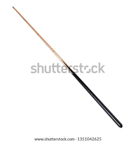 wooden cue for billiards with a black handle, on a white background, isolate Royalty-Free Stock Photo #1351042625