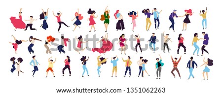 Crowd of young people dancing at club. Big set of characters having fun at party. Flat colorful vector illustration.   Royalty-Free Stock Photo #1351062263
