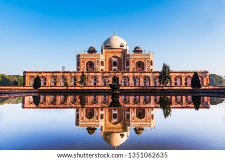 Humayun's tomb is the tomb of the Mughal Emperor Humayun in Delhi, India. Designed by Persian architects chosen by Humayun's first wife, Empress Bega Begumin, in 1569-70 Royalty-Free Stock Photo #1351062635