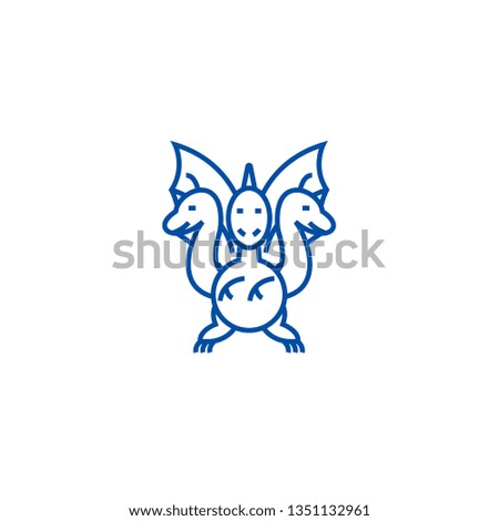 Three headed dragon  line icon concept. Three headed dragon  flat  vector symbol, sign, outline illustration.