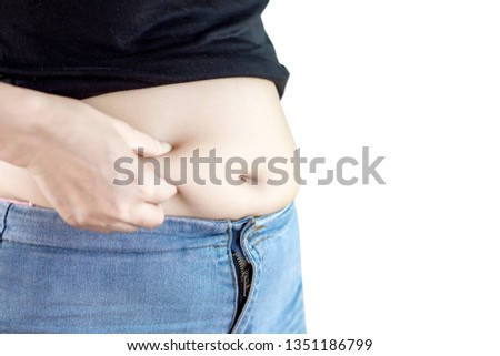 fat woman with big belly  ,overweight or diet concept isolated on white background