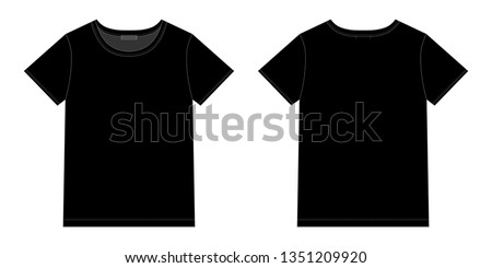 Unisex black t-shirt design template. Front and back vector. Technical sketch