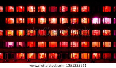 Windows of night house Royalty-Free Stock Photo #1351222361