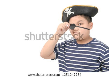 Portrait of fat pirate isolated on white background, funny concept