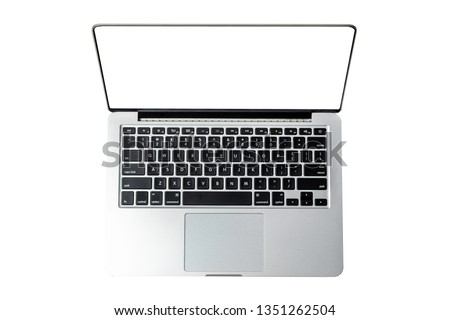 Top view of laptop computer with blank screen isolated n white  background with clipping path.