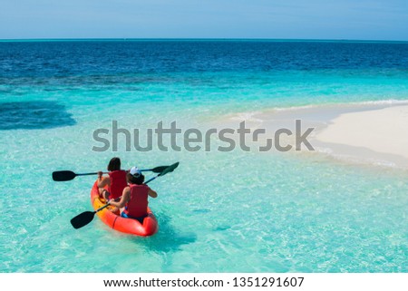 Kayak near Curve beach background and clear beautiful color sea in nature.
