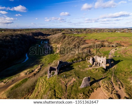 Pennard Castle or Penmaen Castle, overlooking Three Cliffs Bay, Gower, Swansea, Wales, UK