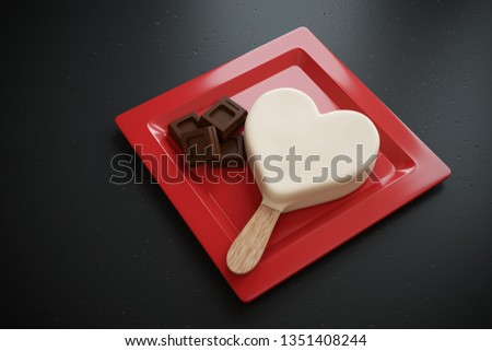 white chocolate ice cream on red plate