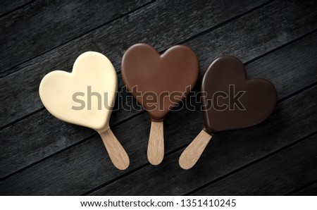 Three ice creams with a heart shape

