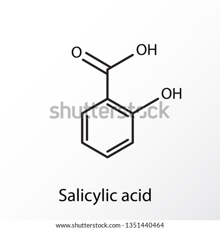 Hand drawn salicylic acid molecule. Skeletal formula on white background Royalty-Free Stock Photo #1351440464