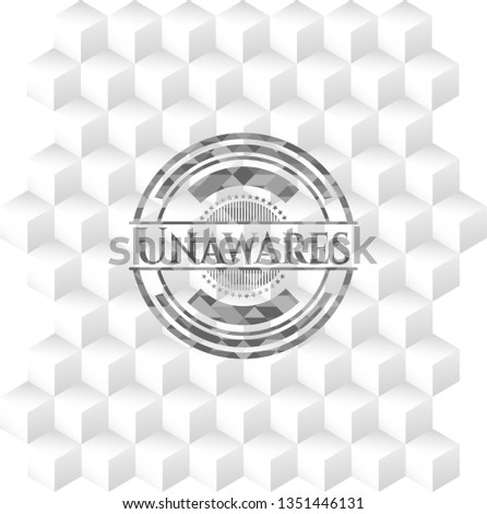 Unawares grey emblem with geometric cube white background