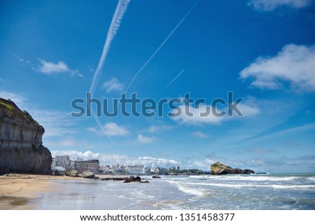 Beach of Biarritz. Atlantic coast of southwest France. Ocean water. French seaside resort