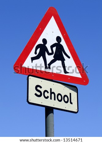 British School roadside warning sign.