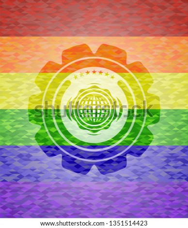 international icon on mosaic background with the colors of the LGBT flag