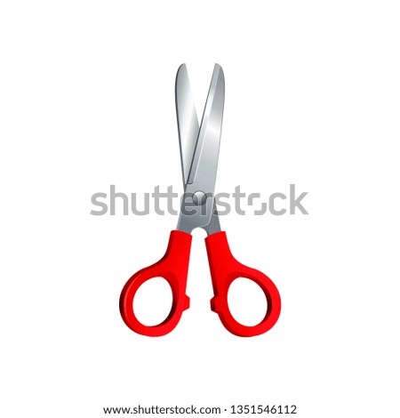 Set of red scissors isolated on white background. Vector illustration in flat style. Sharp Scissor open and closed.