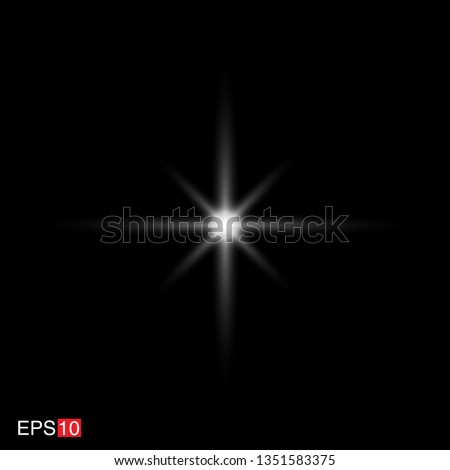 isolated white Rays with lens flare, Sun flare, flare on the black background. Transparent Vector Illustration