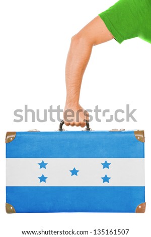 The Honduran flag on a suitcase. Isolated on white.