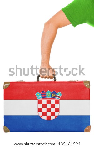 The Croatian flag on a suitcase. Isolated on white.