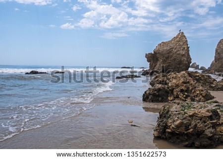 San Diego, California beach, waves, sand, rocks, ocean, beauty and vacation mode. West coast. beautiful background. Tourist destination