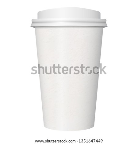 disposable white kraft paper coffee cap with plastic cup isolated on white background, side view, mockup and template for design, stock vector illustration clip art