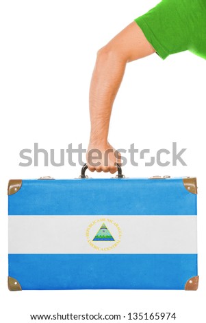 The Nicaragua flag on a suitcase. Isolated on white.