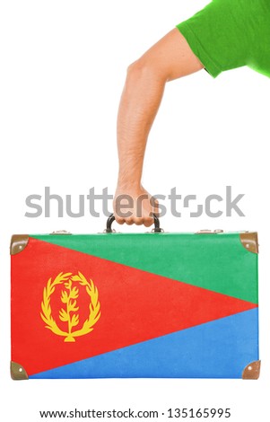 The Eritrea flag on a suitcase. Isolated on white.