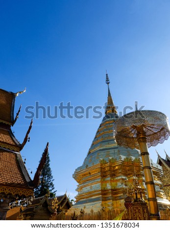 The Phra That Doi Suthep Temple very beautiful and nice sky color blue in Chiangmai, Thailand