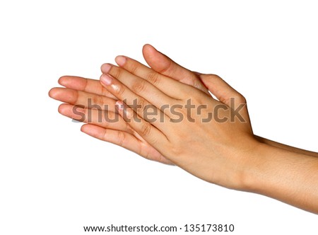 Cropped view of a women set of hands with palms rubbing together Royalty-Free Stock Photo #135173810