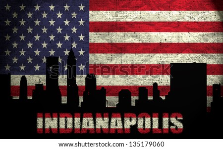 View of Indianapolis City on the Grunge American Flag