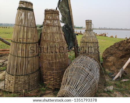 Fish trap cage made of bamboo using wickerwork for shrimp.