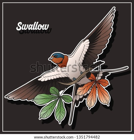 Swallow and Maple Leaves Tattoo Art Sticker Design