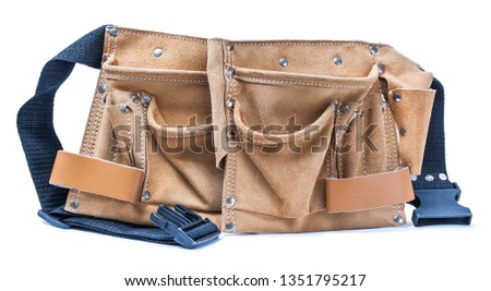 leather toolbelt isolated on white Royalty-Free Stock Photo #1351795217