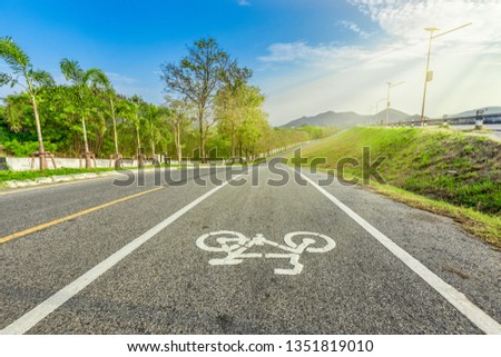 Bicycle lane in morning/Bike lanes/ Bike lane in suburb area with bike lane icon indicated